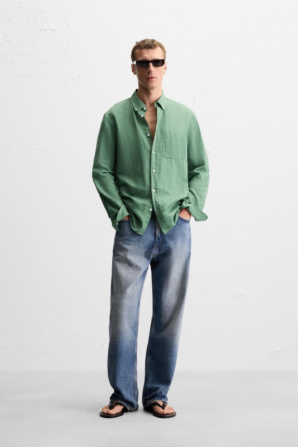 자라 린넨코튼 릴렉스핏 긴팔 셔츠 1063/305 GREEN - 상세 이미지 2