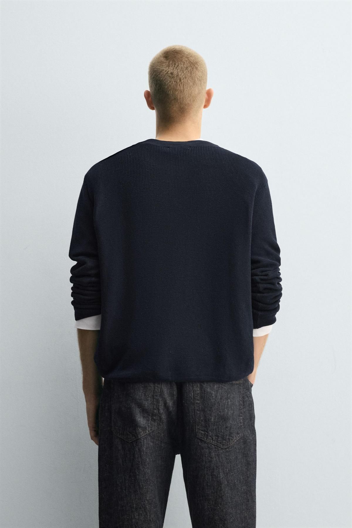 자라 테크니컬 텍스처 머서라이즈 라운드 니트 스웨터 6674/324 NAVY BLUE - 상세 이미지 4