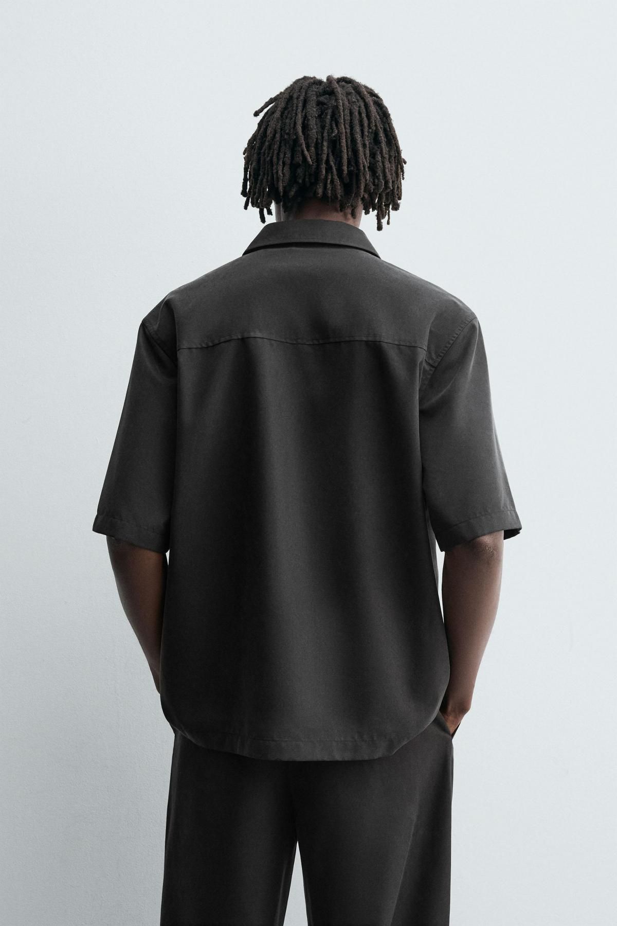 자라 미니멀 릴렉스핏 플루이드 반팔 셔츠 1437/391 DARK GREY - 상세 이미지 4