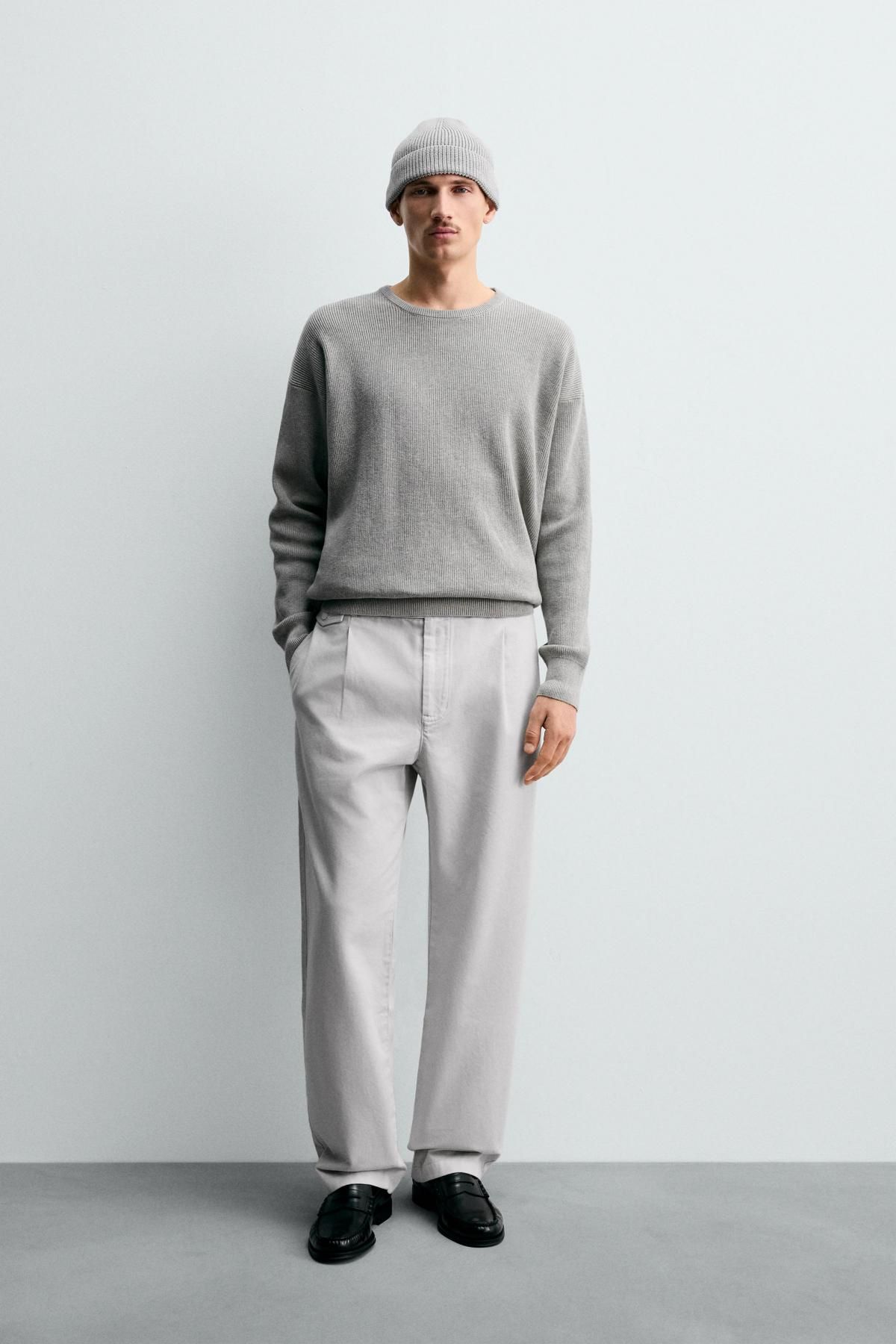 자라 텍스처 컴팩트 울 블렌드 라운드 니트 스웨터 2632/303 GREY MARL - 상세 이미지 2