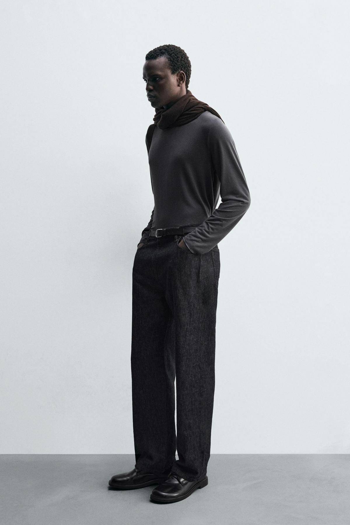 자라 라이트웨이트 린넨 혼방 긴팔 티셔츠 5644/385 DARK GREY - 상세 이미지 5