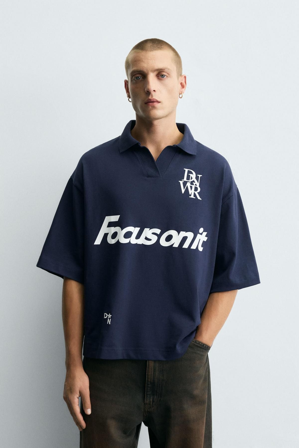 자라 오버핏 네이비 슬로건 프린트 반팔 폴로셔츠 3665/306 NAVY BLUE - 상세 이미지 3