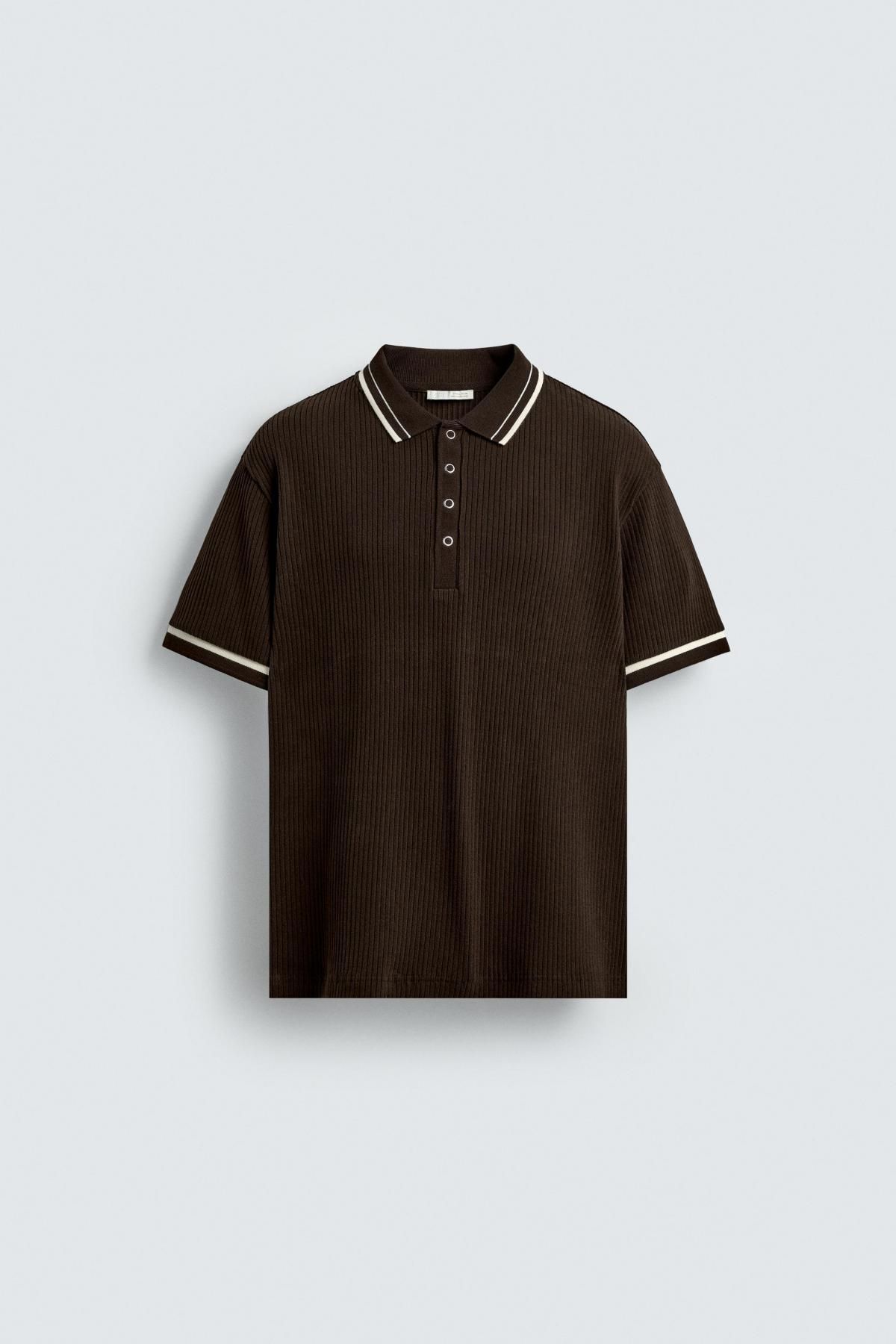 자라 콘트라스트 골지 반팔 폴로셔츠 4092/307 BROWN - 상품 이미지