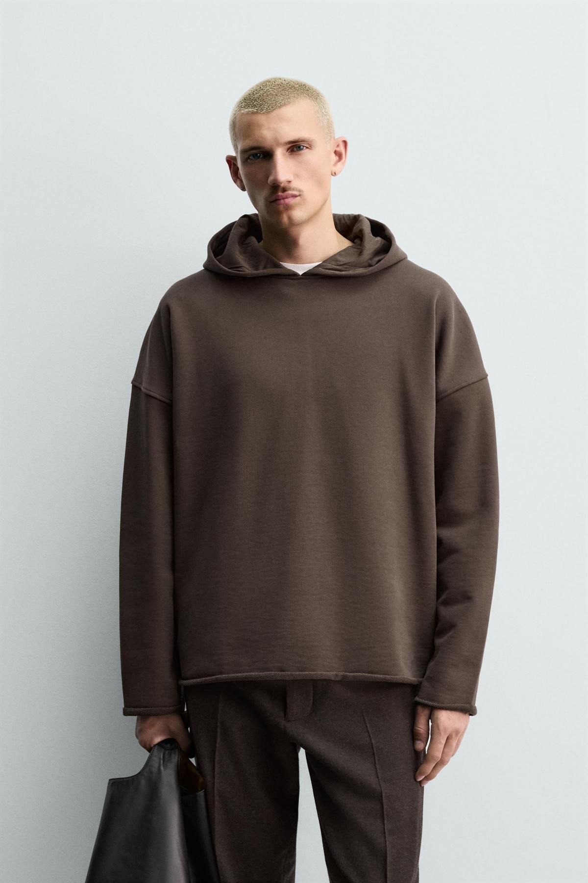 자라 릴랙스핏 코튼 후드 스웨트셔츠 4087/381 BROWN - 상세 이미지 3