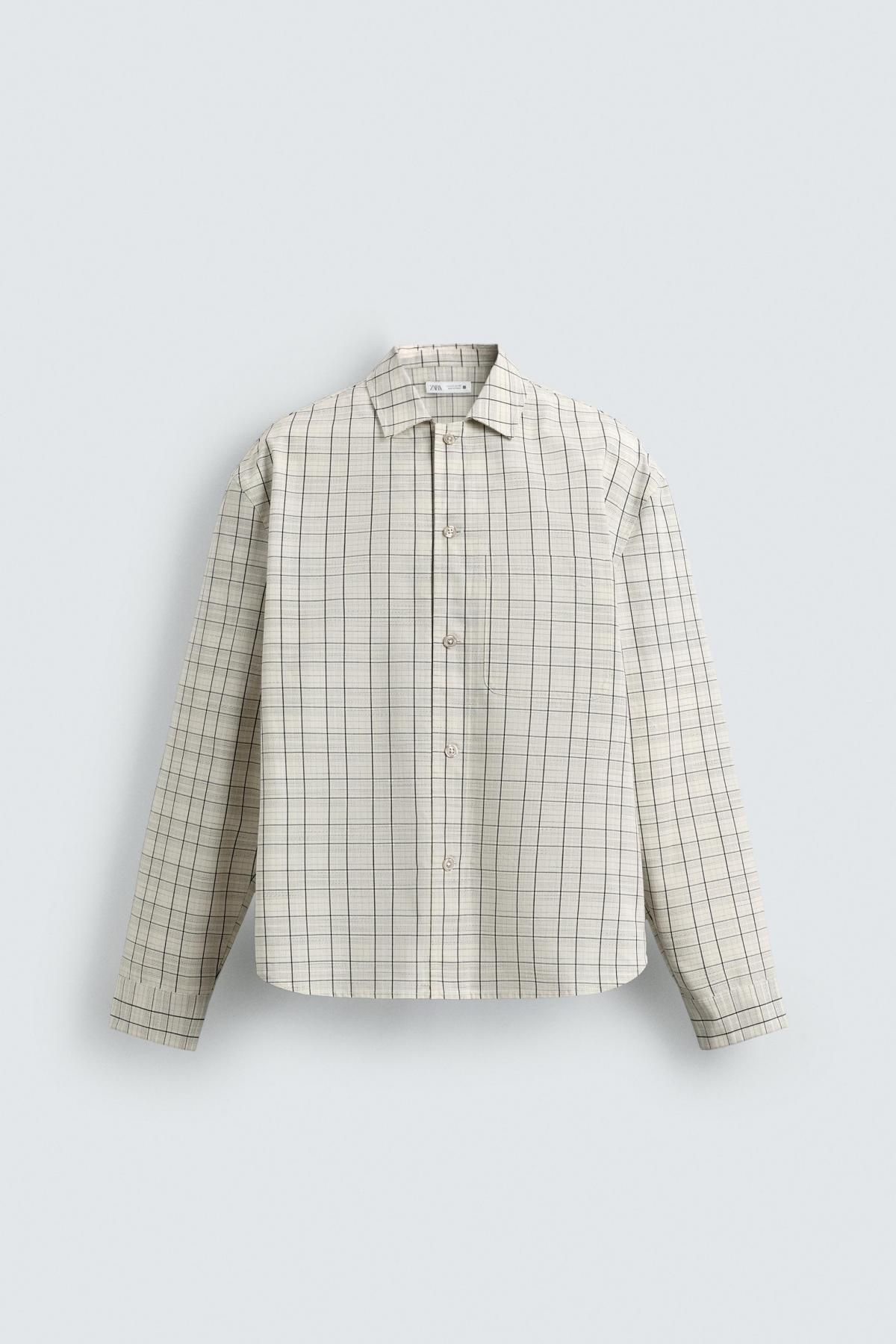 자라 텍스처드 체크 오버핏 오버셔츠 2688/115 OYSTER-WHITE - 상품 이미지