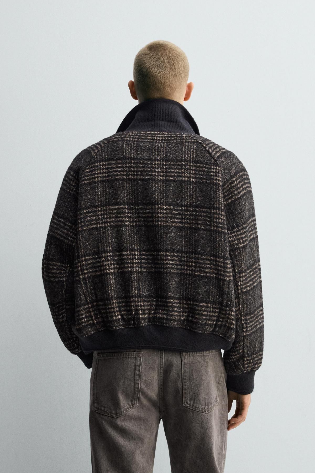 자라 트위드 체크 배색 칼라 골지 재킷 1437/343 BLACK / BROWN - 상세 이미지 4