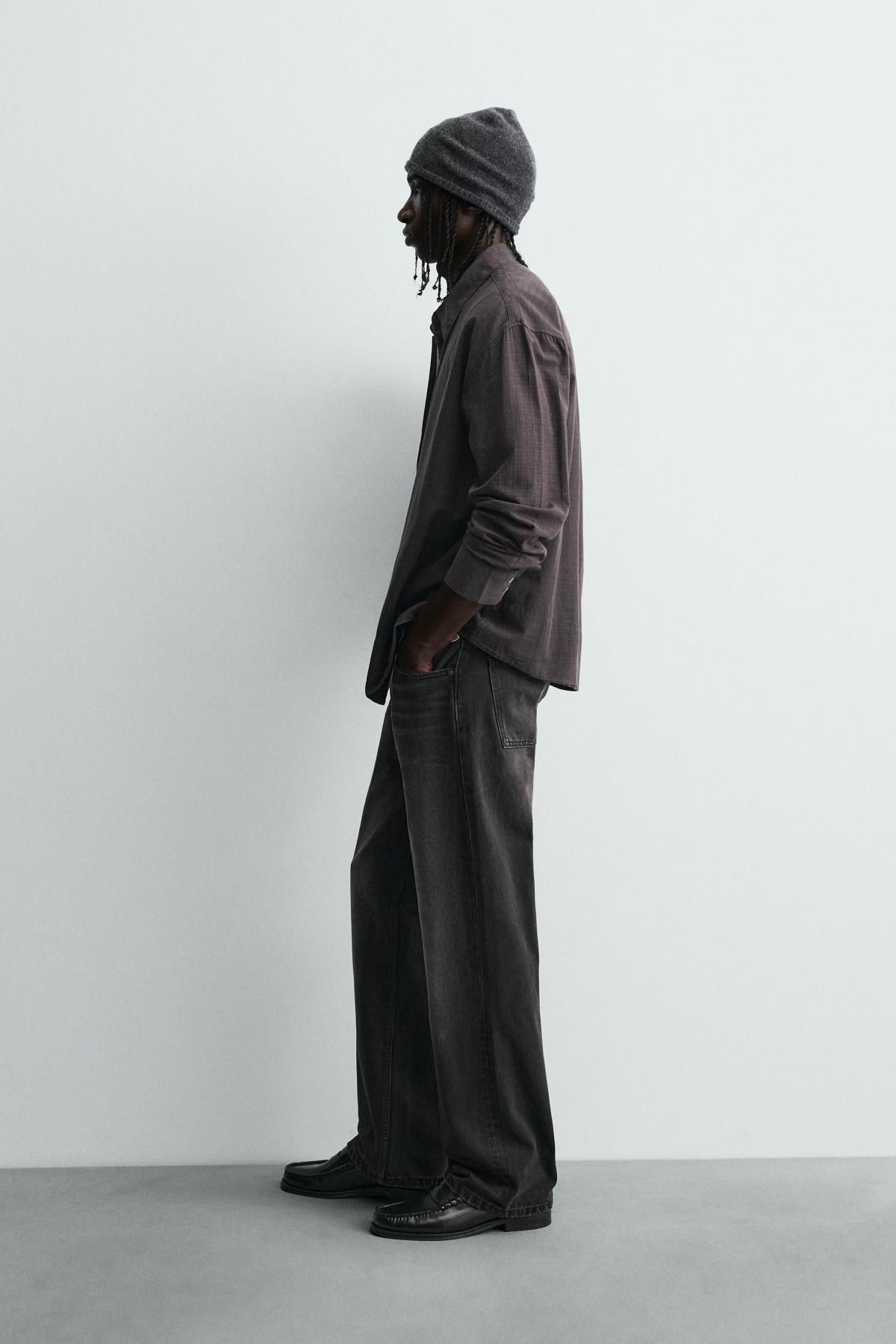 자라 테크니컬 릴랙스핏 체크 긴팔 셔츠 6987/375 BLACK / BROWN - 상세 이미지 5