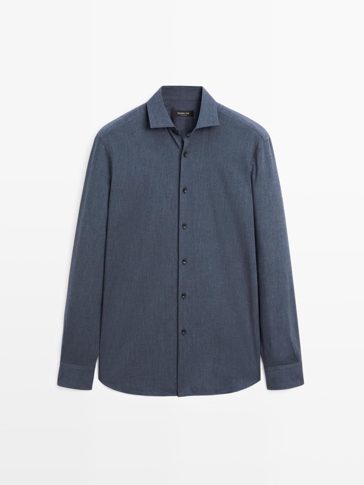 마시모두띠 슬림핏 테크니컬 트윌 멜란지 긴팔 셔츠 1762/259 MEDIUM BLUE - 상품 이미지