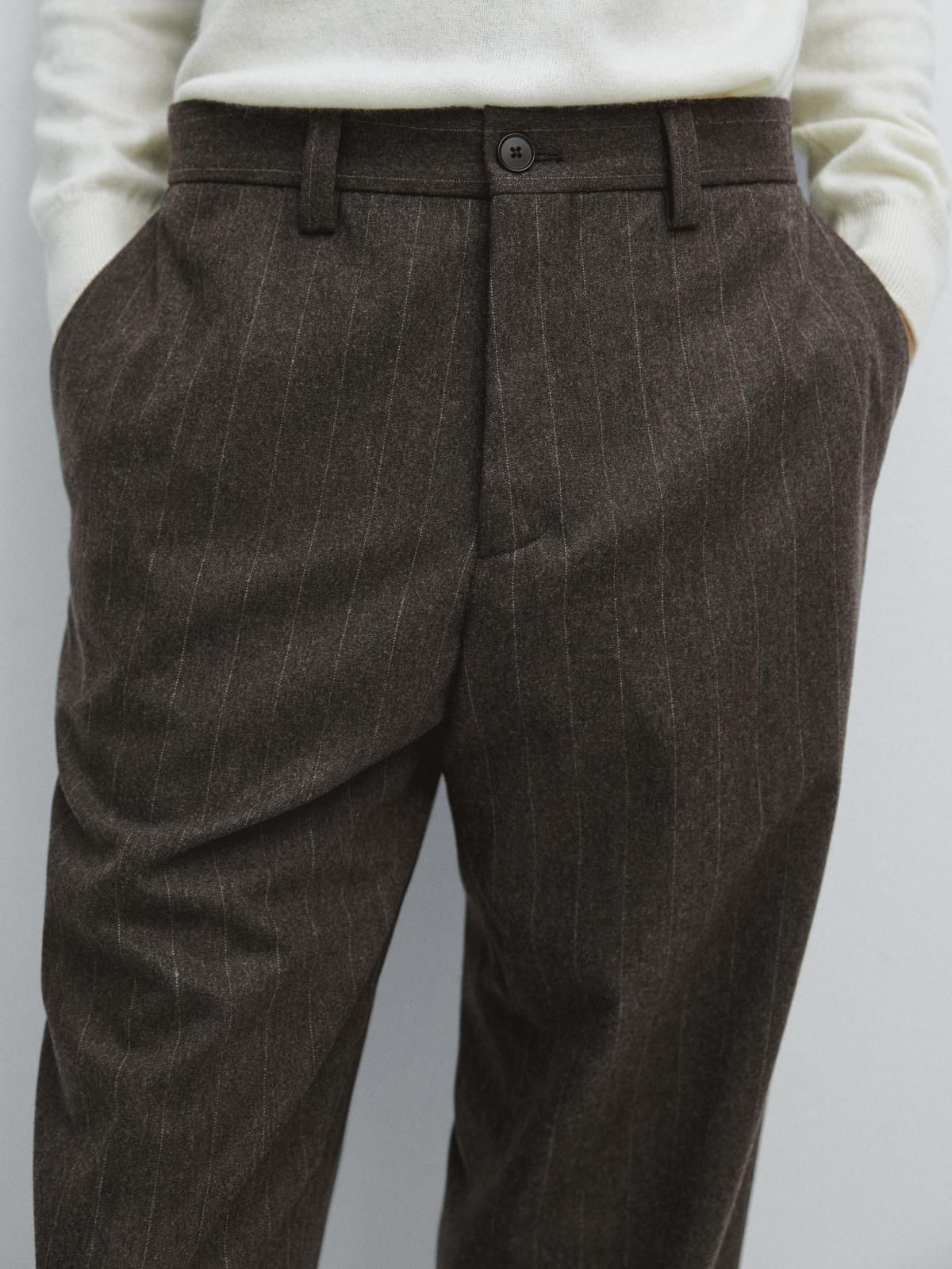 마시모두띠 스트라이프 울블렌드 테일러드 정장 팬츠 2880/366 BROWN MARL - 상세 이미지 3