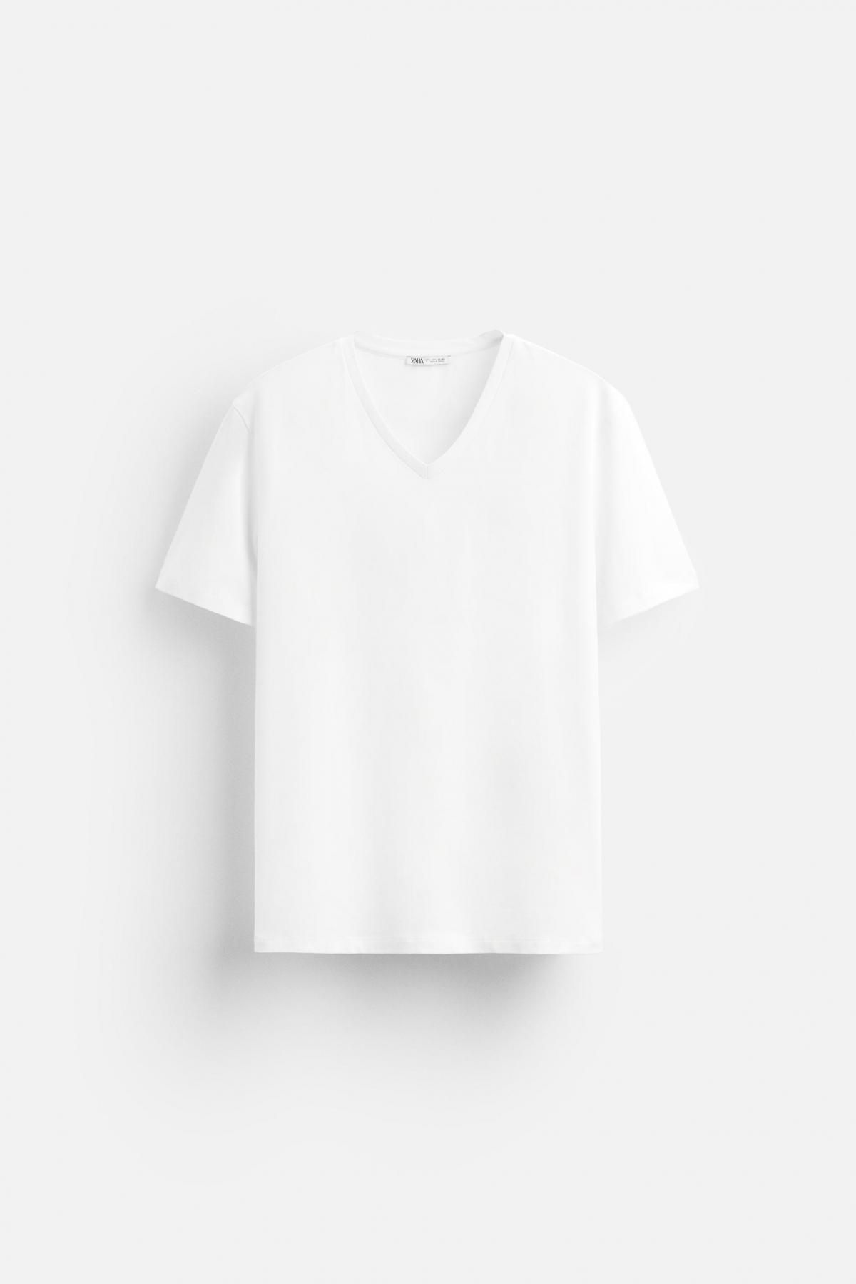 자라 베이직 슬림핏 V넥 반팔 티셔츠 5584/402 WHITE - 메인 이미지