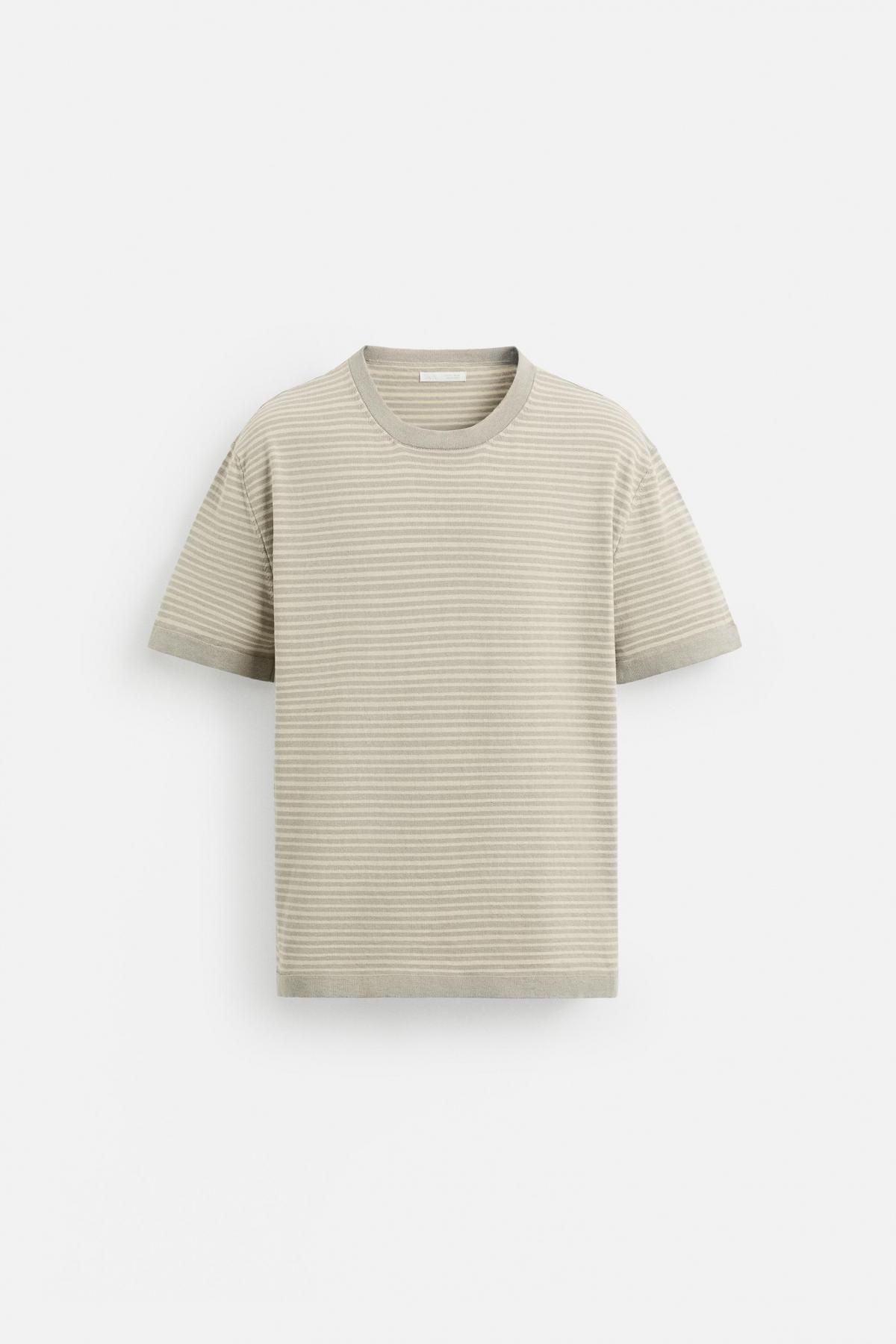 자라 스트라이프 코튼 리넨 반팔 니트 티셔츠 3003/305 GREY / BEIGE - 메인 이미지