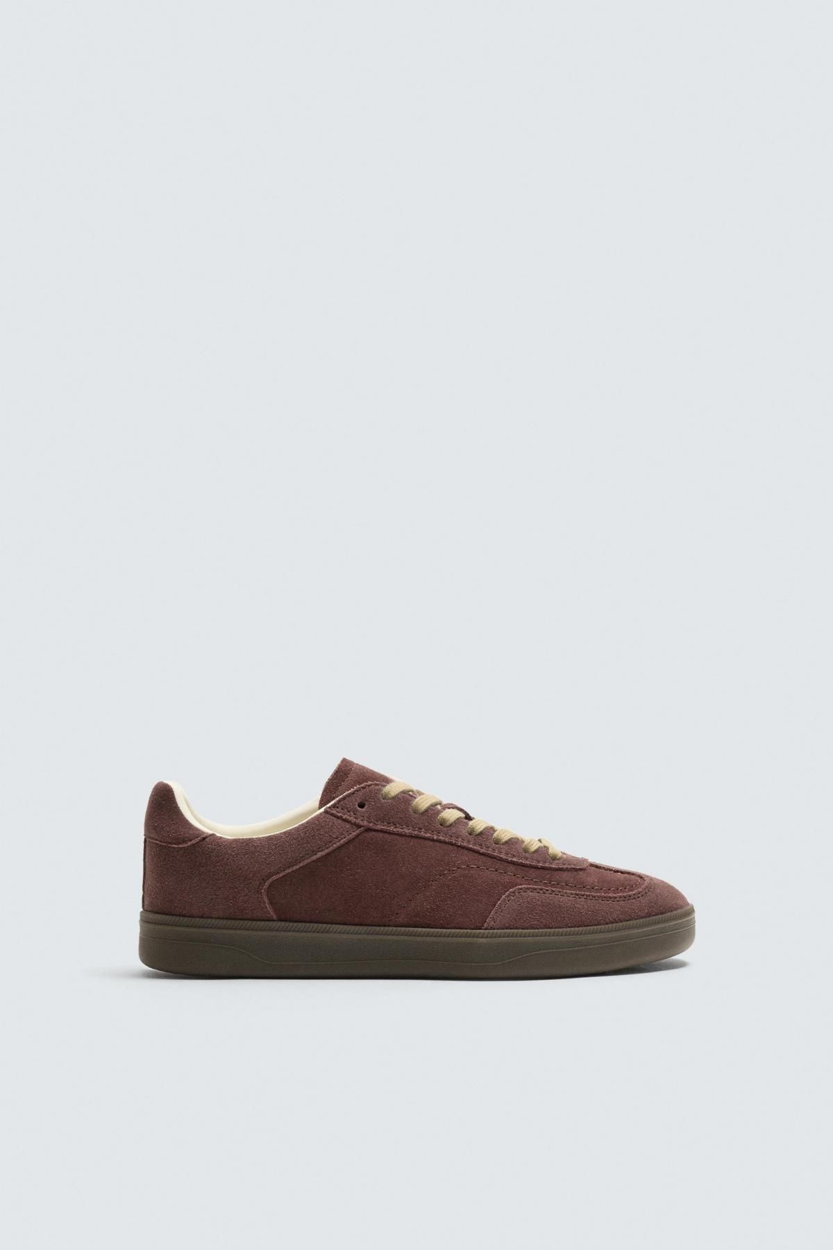 자라 스웨이드 레더 배색 솔 로우탑 스니커즈 2288/620 BURGUNDY RED - 메인 이미지