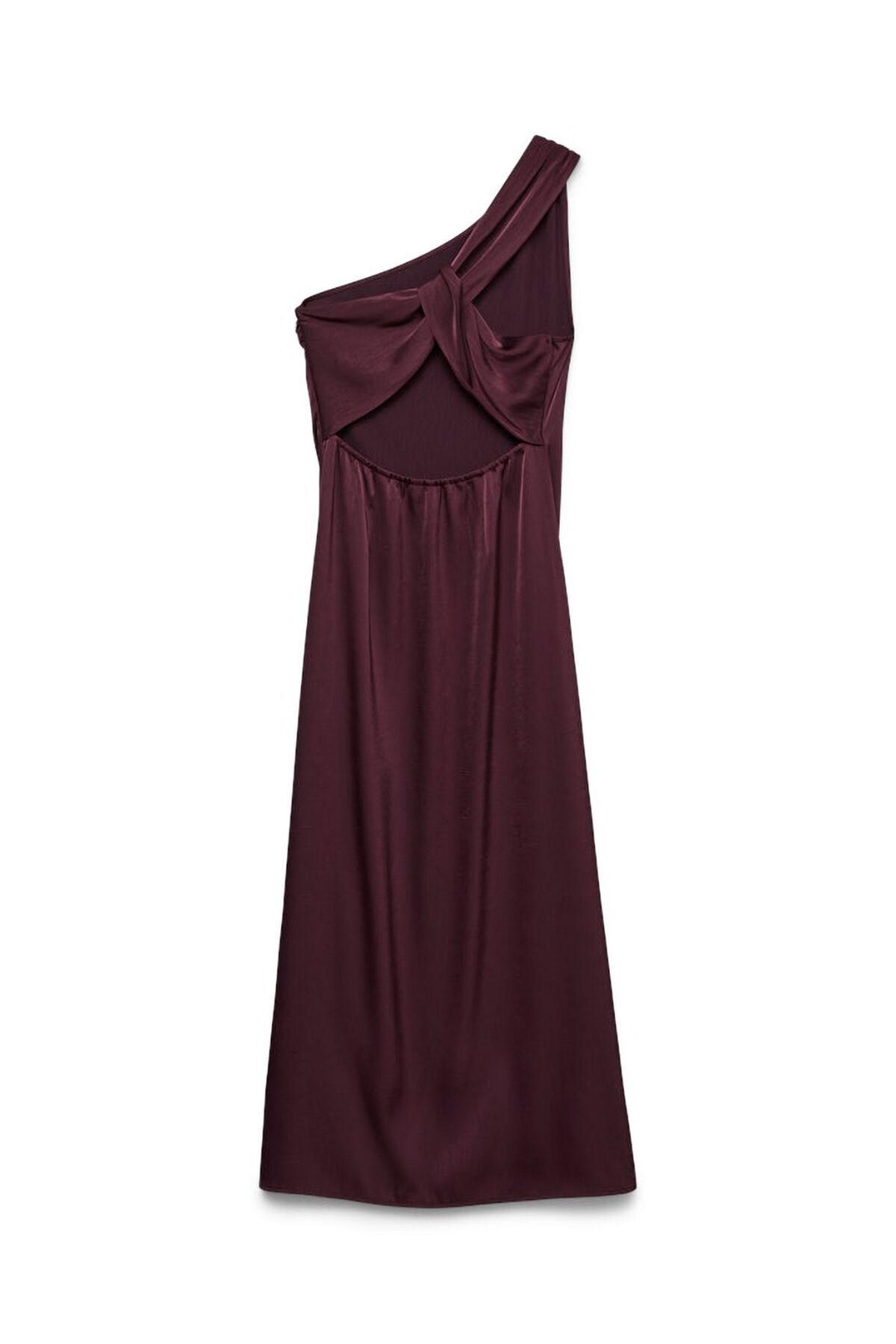 베로모다 버건디 새틴 원숄더 미디 원피스 6442247 MORADO - 상세 이미지 2
