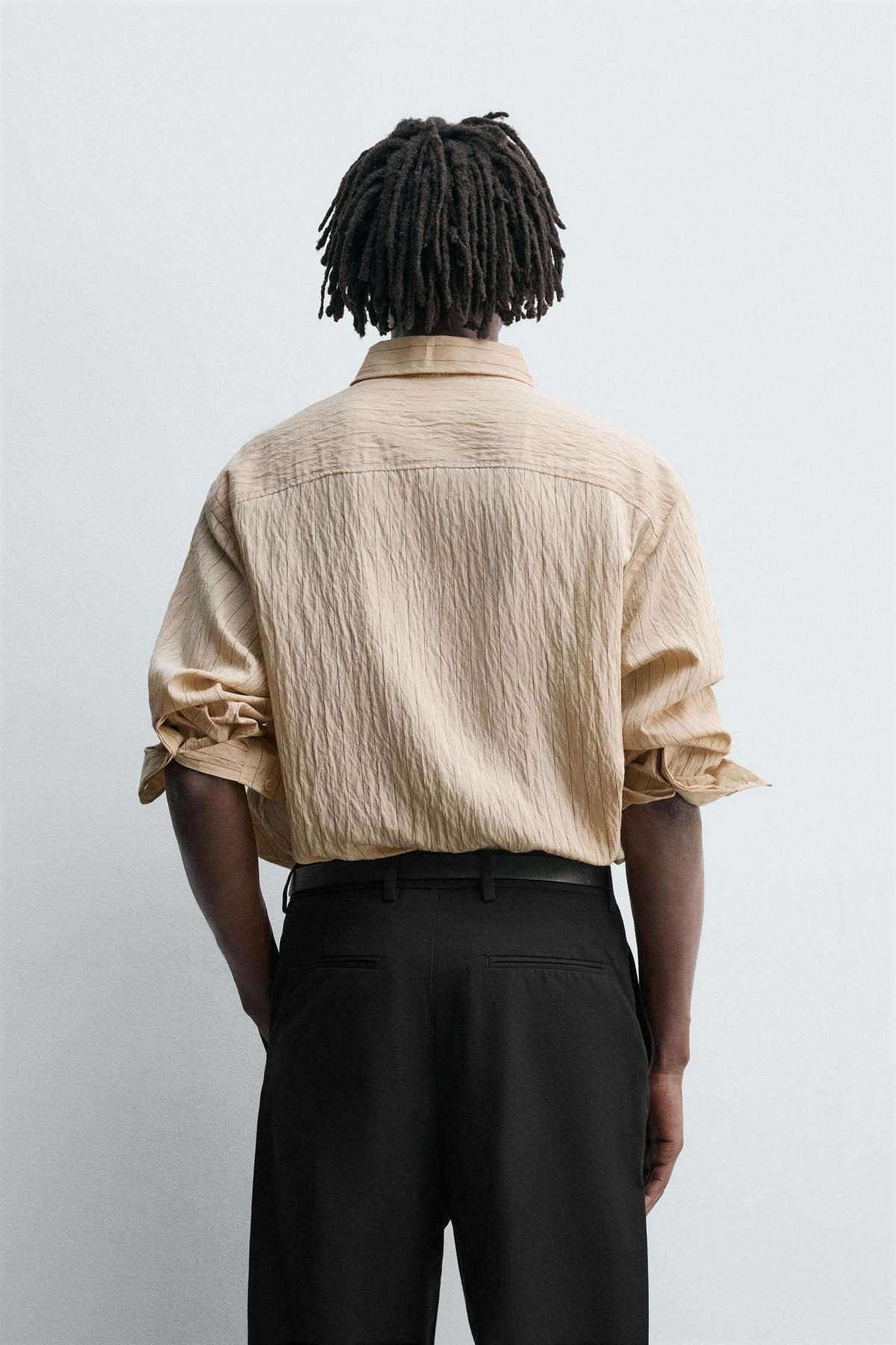 자라 스트라이프 모달블렌드 릴랙스핏 긴팔 셔츠 7545/365 BEIGE - 상세 이미지 4