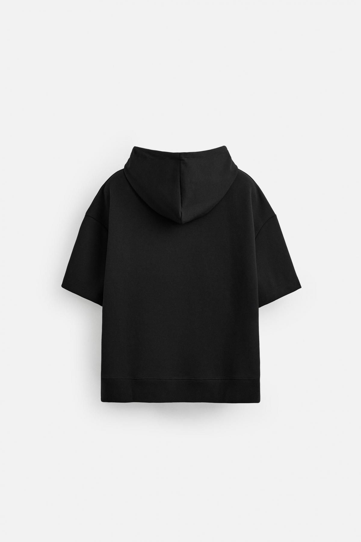 자라 테크니컬 컴팩트 코튼 반팔 후드티 0761/304 BLACK 이미지 8