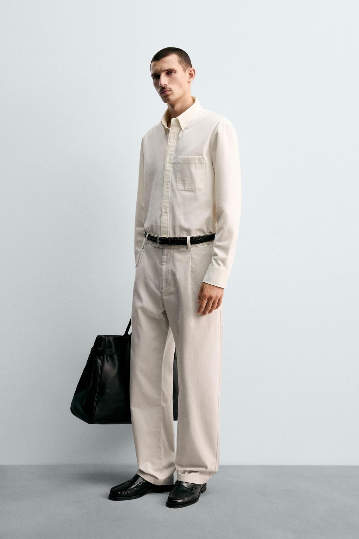 자라 테크니컬 코튼 트윌 와이드 슬랙스 팬츠 5862/577 STONE - 상세 이미지 2