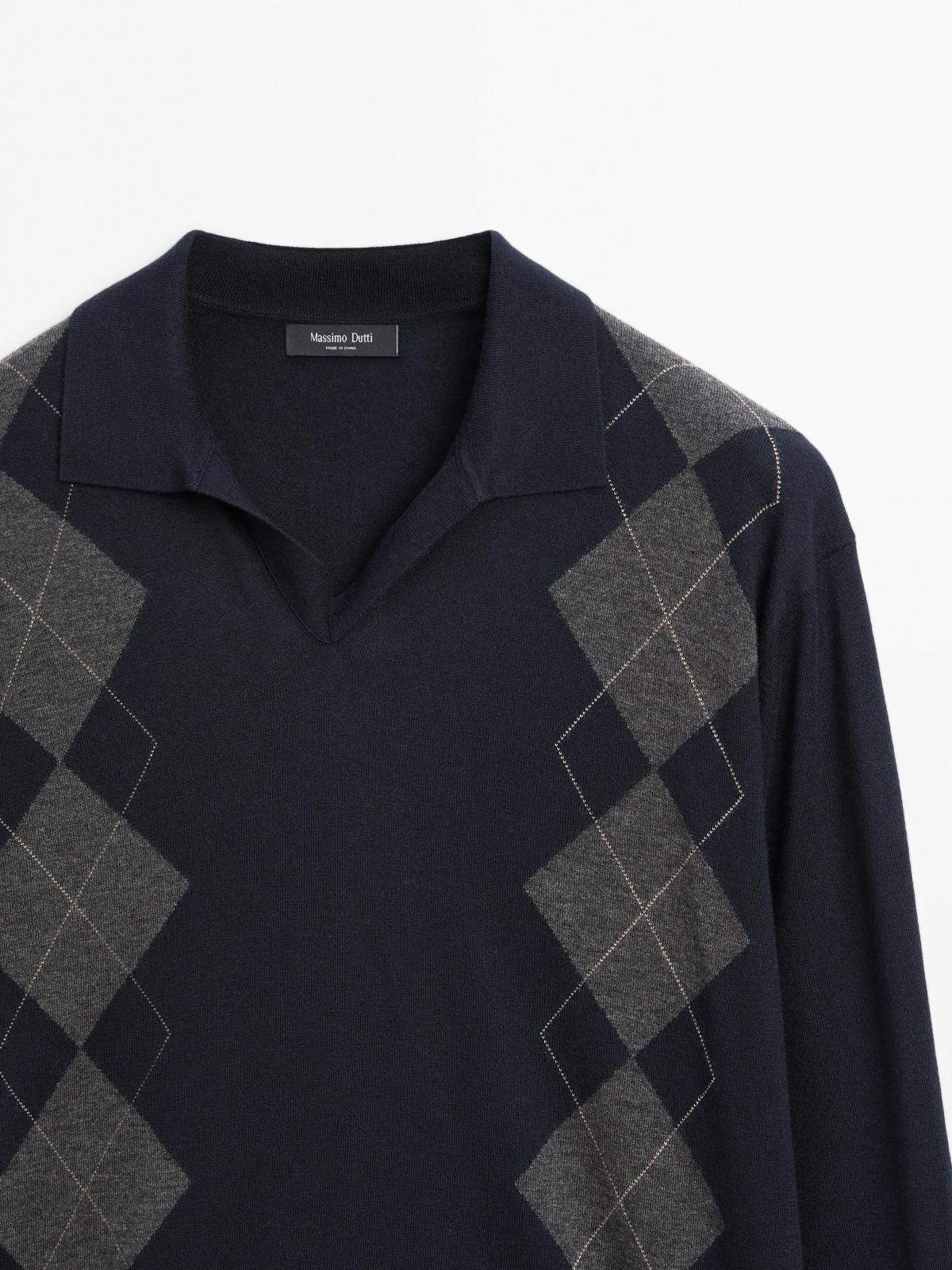 마시모두띠 아가일패턴 울블렌드 니트 폴로 스웨터 1037/218 NAVY BLUE - 상세 이미지 5