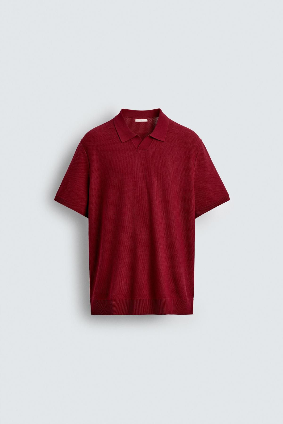 자라 텍스처 레귤러핏 테크니컬 반팔 폴로셔츠 4938/302 BRIGHT RED - 메인 이미지