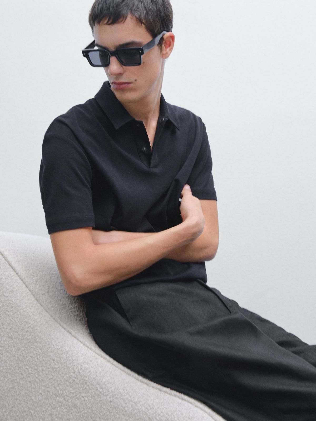 마시모두띠 베이직 블랙 코튼 스냅버튼 반팔 폴로셔츠 0619/157 NAVY BLUE - 상세 이미지 5