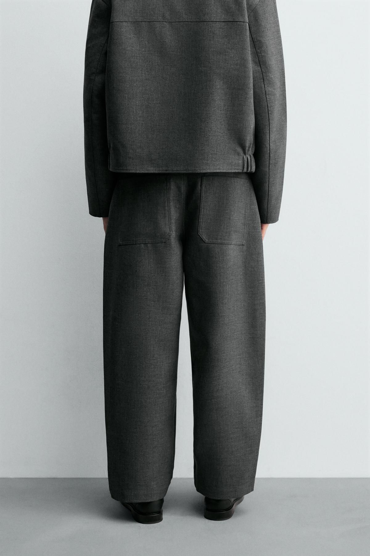 자라 와이드 벌룬핏 테크니컬 울 슬랙스 팬츠 5854/180 GREY MARL - 상세 이미지 3