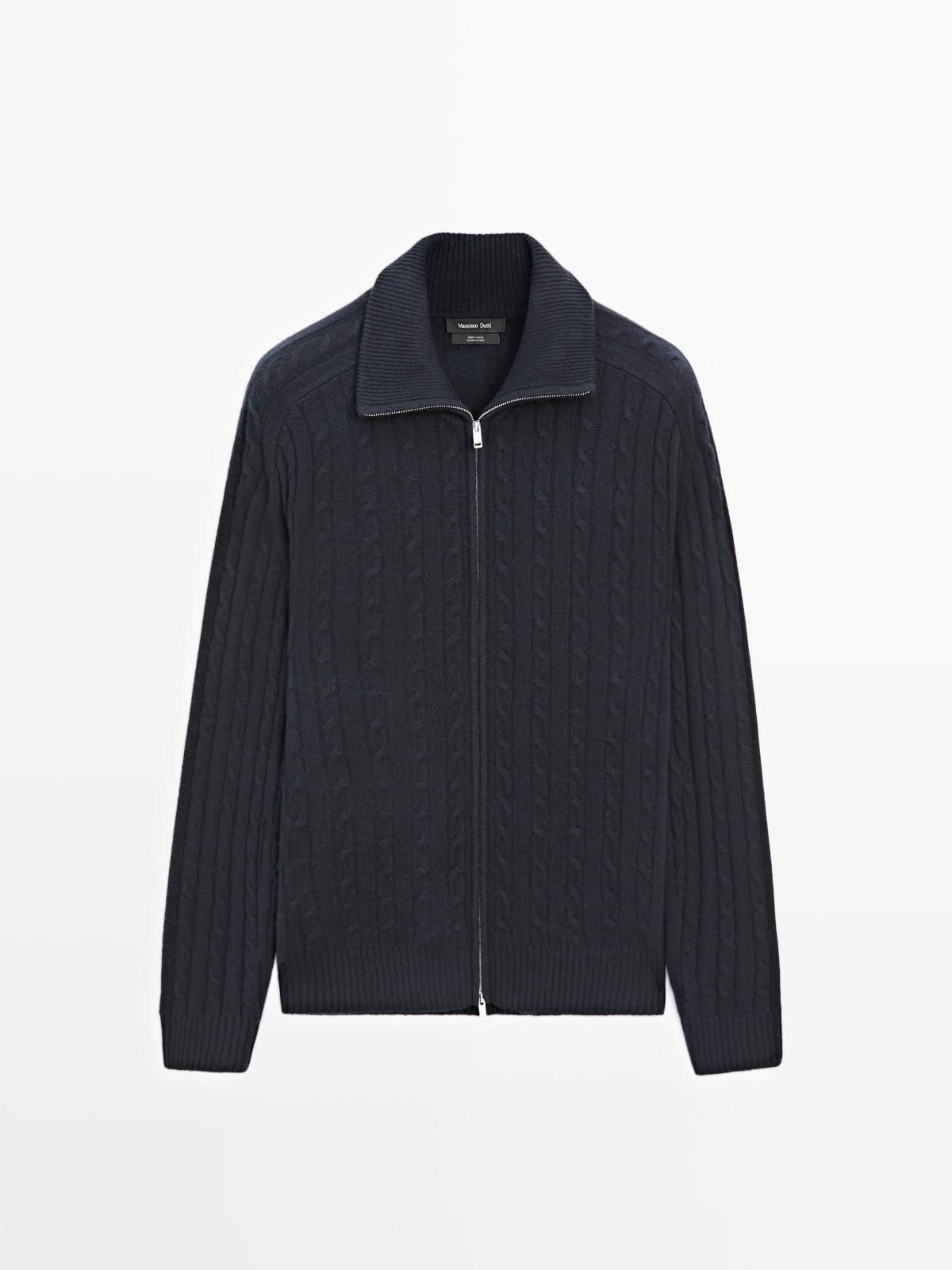 마시모두띠 프리미엄 울 케이블 니트 집업 가디건 1087/222 NAVY BLUE - 상품 이미지