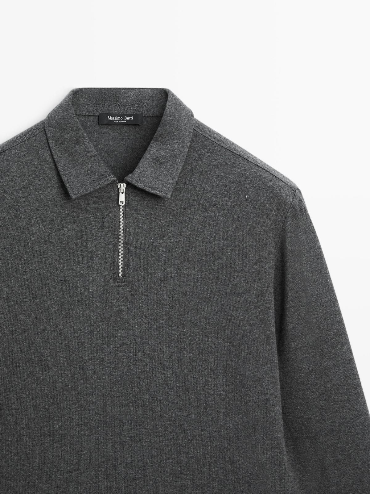 마시모두띠 다크 그레이 지퍼넥 긴팔 폴로 티셔츠 0584/150 GREY MARL - 상세 이미지 4