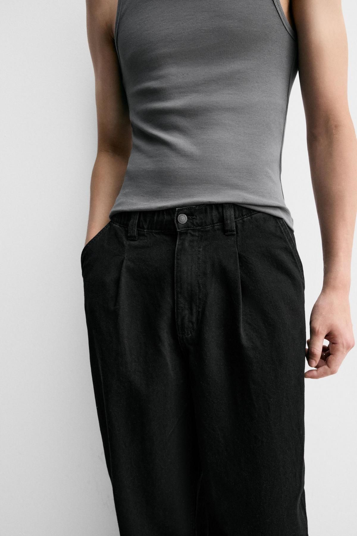 자라 릴렉스핏 와이드 플리츠 데님 팬츠 4365/343 BLACK - 상세 이미지 5