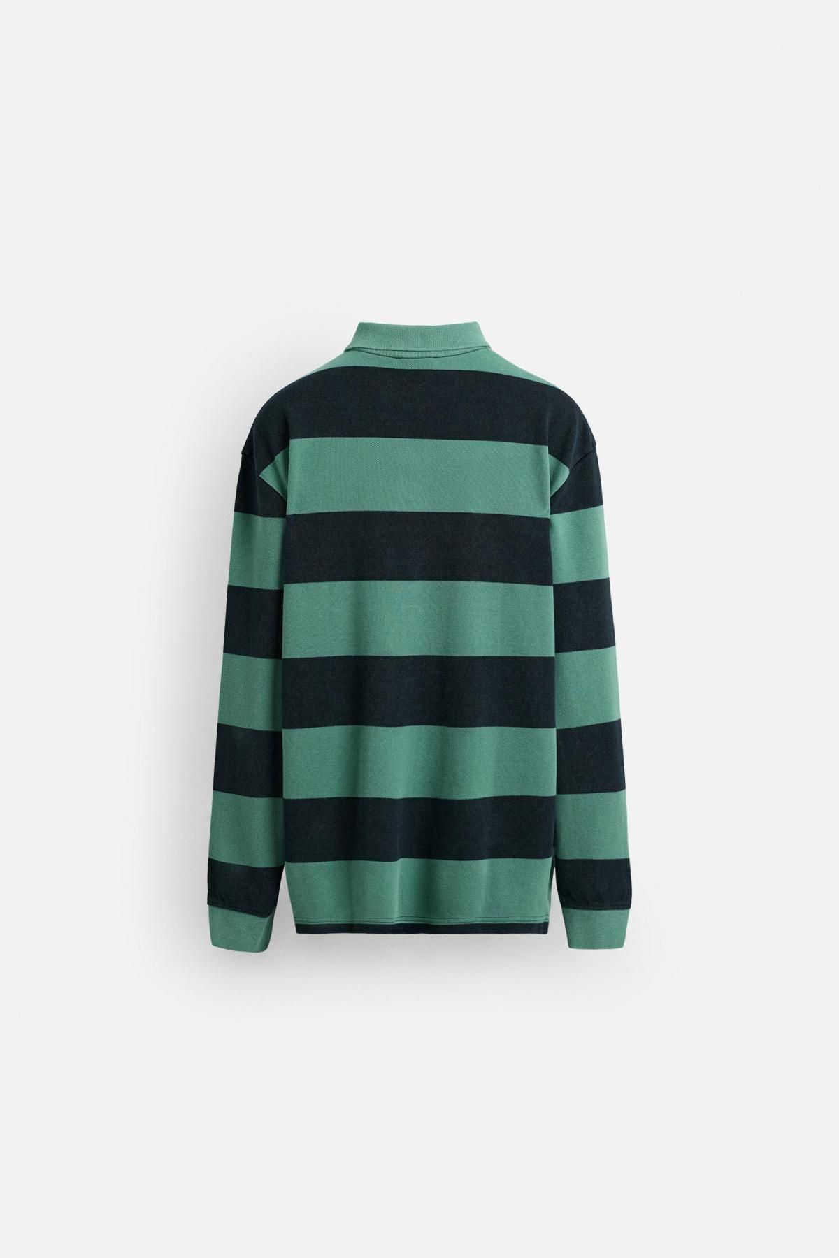 자라 스트라이프 워시드 테크니컬 긴팔 폴로셔츠 4092/313 GREEN / BLUE 이미지 8