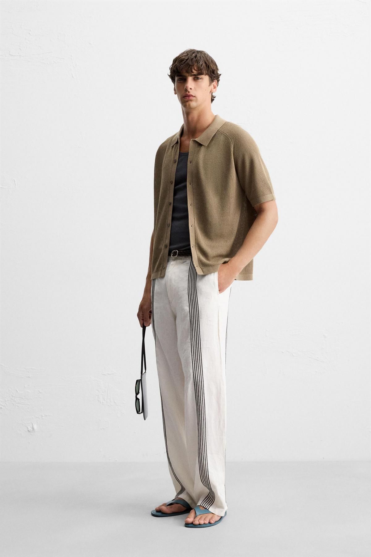 자라 미니멀 브라운 릴랙스핏 니트 반팔 셔츠 5755/309 DARK BEIGE - 상세 이미지 5