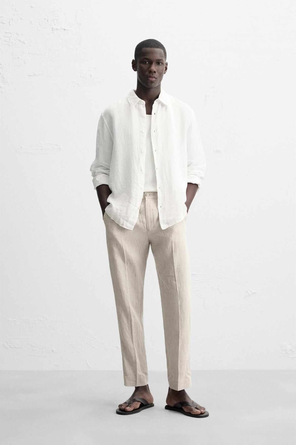 자라 100 리넨 팬츠 4410/010 LIGHT BEIGE - 상세 이미지 2