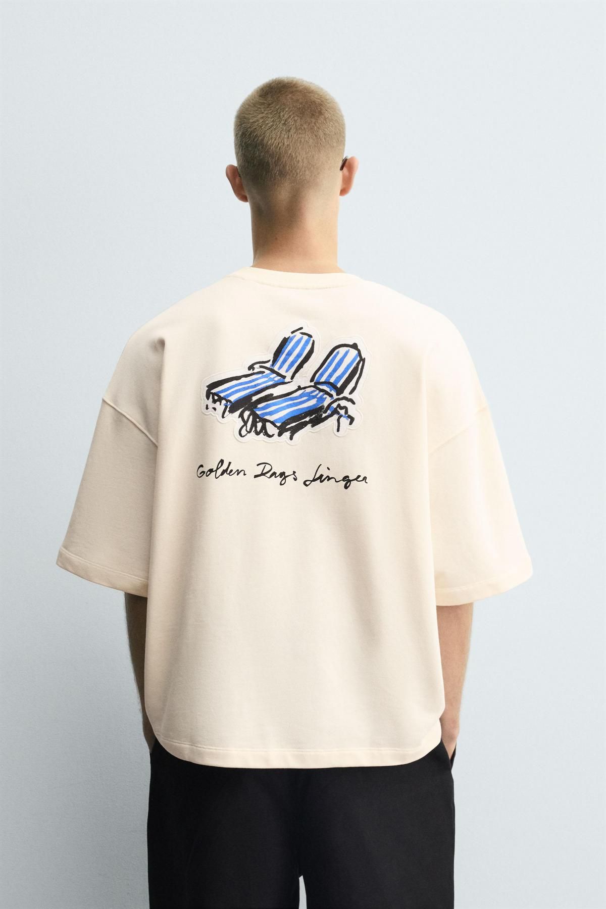 자라 오버핏 코튼 아이보리 패치 반팔 스웨트셔츠 6224/367 OYSTER-WHITE - 상세 이미지 4