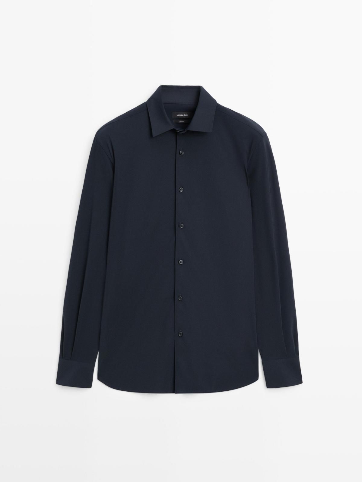 마시모두띠 네이비 테크니컬 슬림핏 스트레치 긴팔 셔츠 3560/543 NAVY BLUE - 메인 이미지