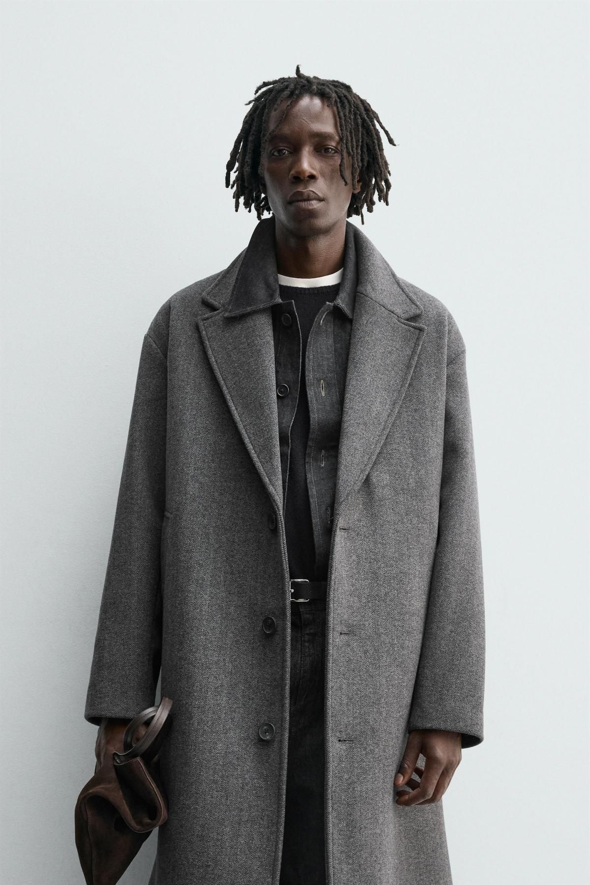 자라 테크니컬 헤링본 울 블렌드 싱글 코트 5070/250 ANTHRACITE GREY - 상세 이미지 3