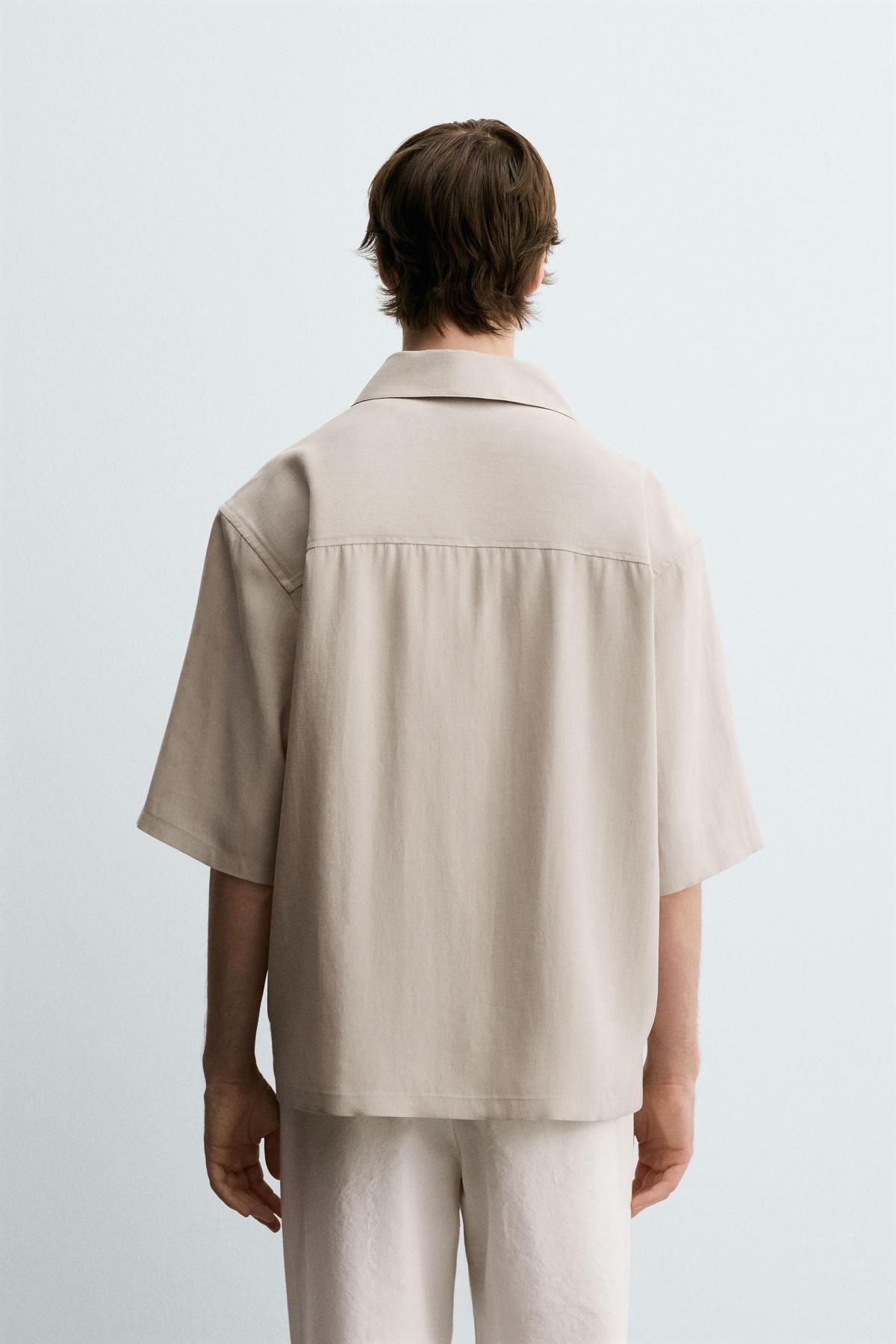 자라 미니멀 릴랙스핏 테크니컬 반팔 셔츠 0706/663 LIGHT BEIGE - 상세 이미지 4
