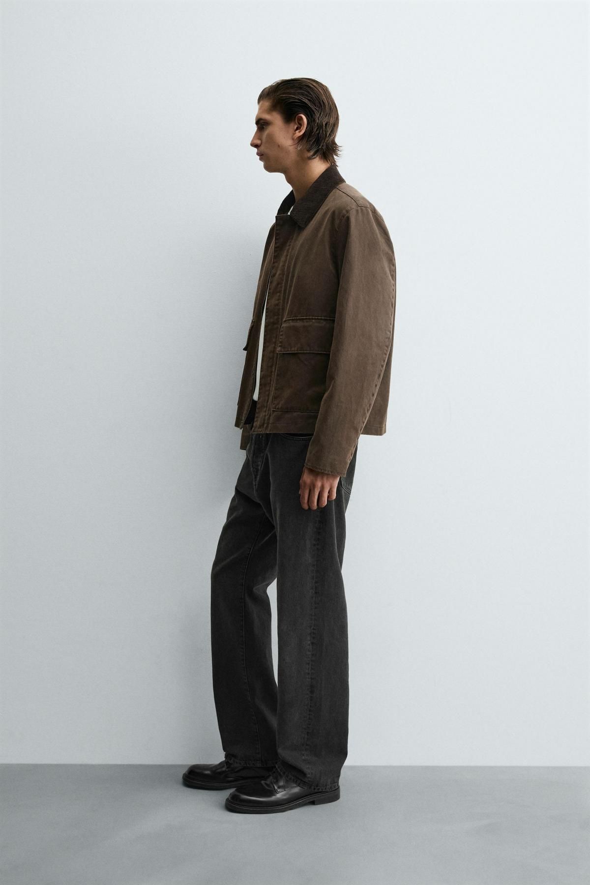 자라 배색 칼라 테크니컬 왁스드 코튼 블렌드 재킷 1437/325 BROWN - 상세 이미지 5