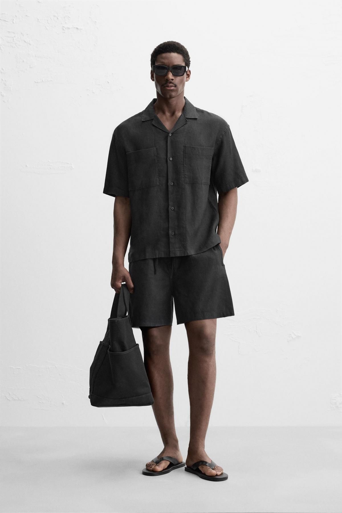 자라 100 리넨 셔츠 1618/310 BLACK - 상세 이미지 2