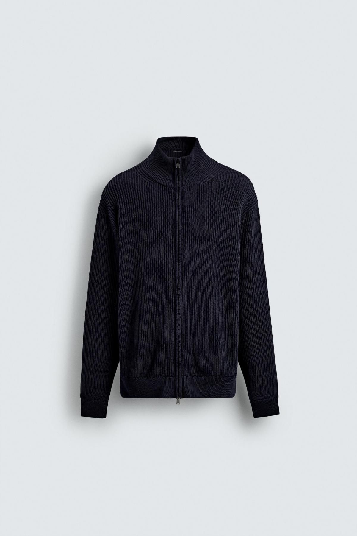 자라 테크니컬 집업 코튼 하이넥 니트 가디건 3284/335 NAVY BLUE - 상품 이미지