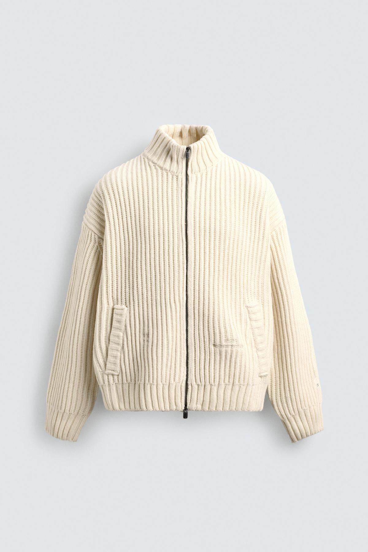 자라 오트밀 집업 펄 니트 가디건 9598/399 CREAM - 상품 이미지
