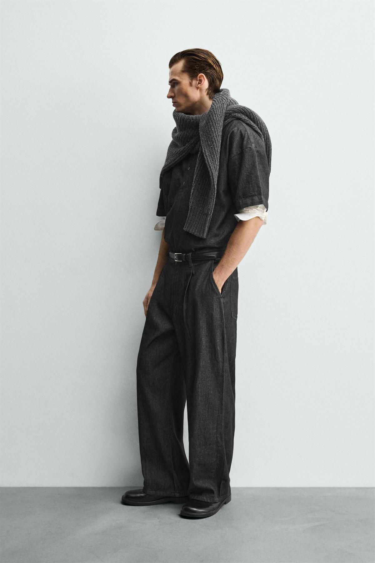 자라 경량 플리츠 와이드 데님 팬츠 1820/322 BLACK - 상세 이미지 5