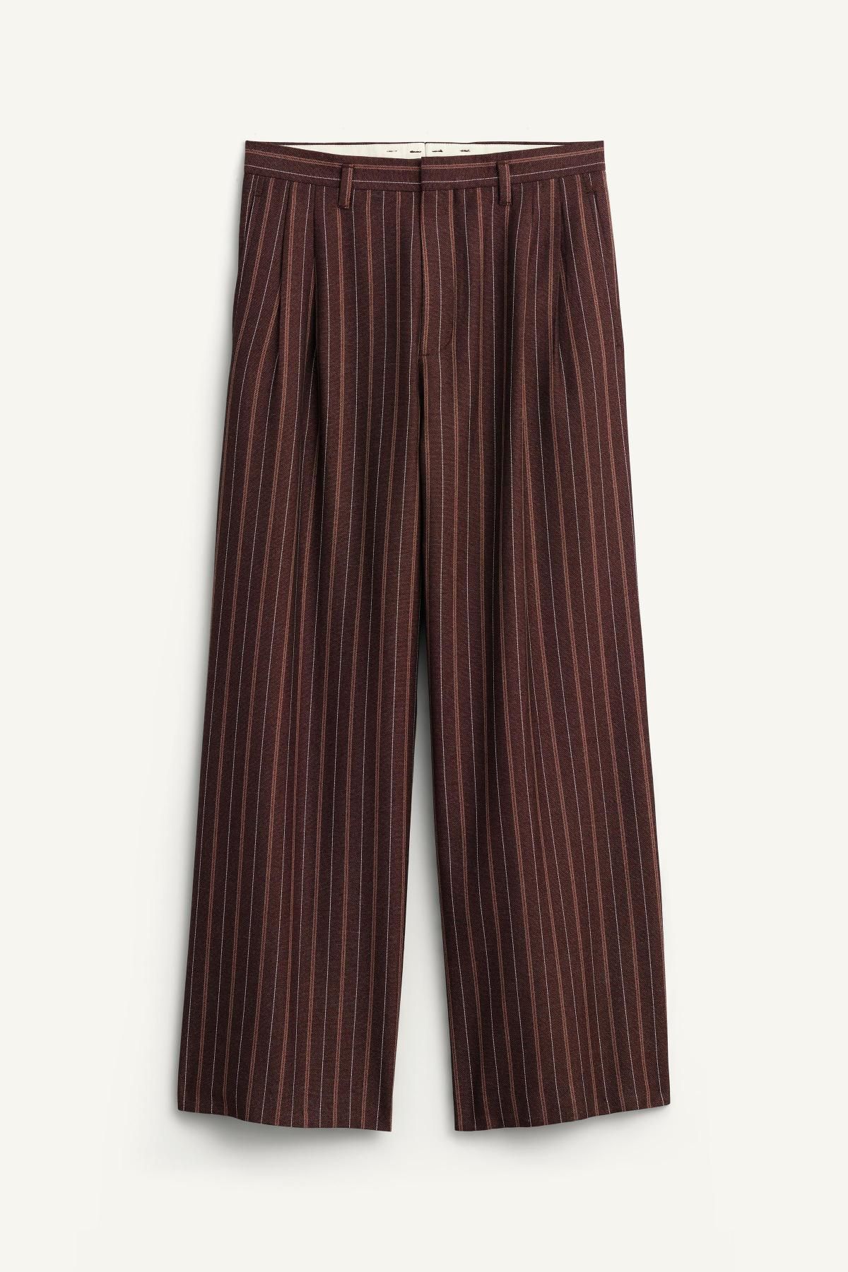 자라 한정판 스트라이프 테크니컬 와이드 팬츠 5792/052 BROWN/WHITE - 상세 이미지 5