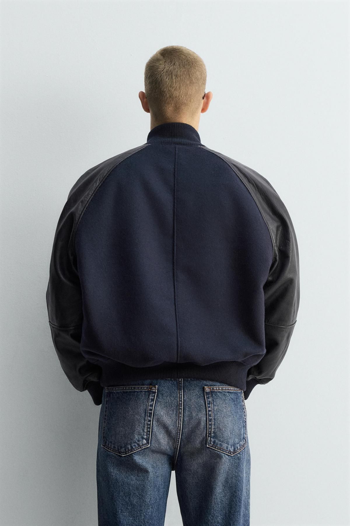 자라 프리미엄 레더 바시티 봄버 자켓 5388/304 DARK NAVY - 상세 이미지 4