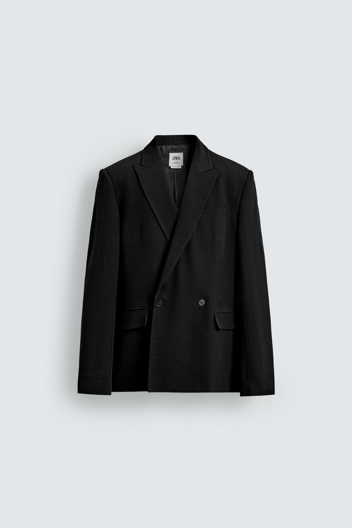 자라 테크니컬 더블브레스트 블랙 블레이저 6400/152 BLACK - 상품 이미지