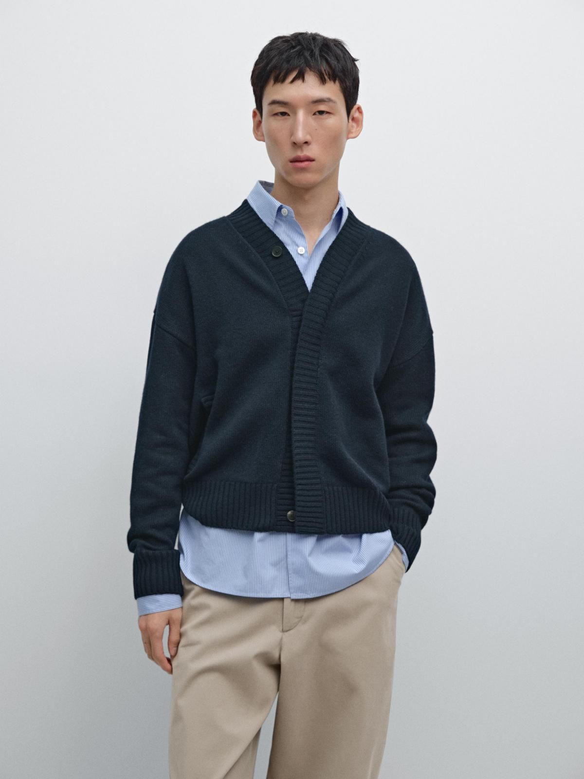 마시모두띠 클래식 울블렌드 브이넥 가디건 0973/700 NAVY BLUE - 상세 이미지 3
