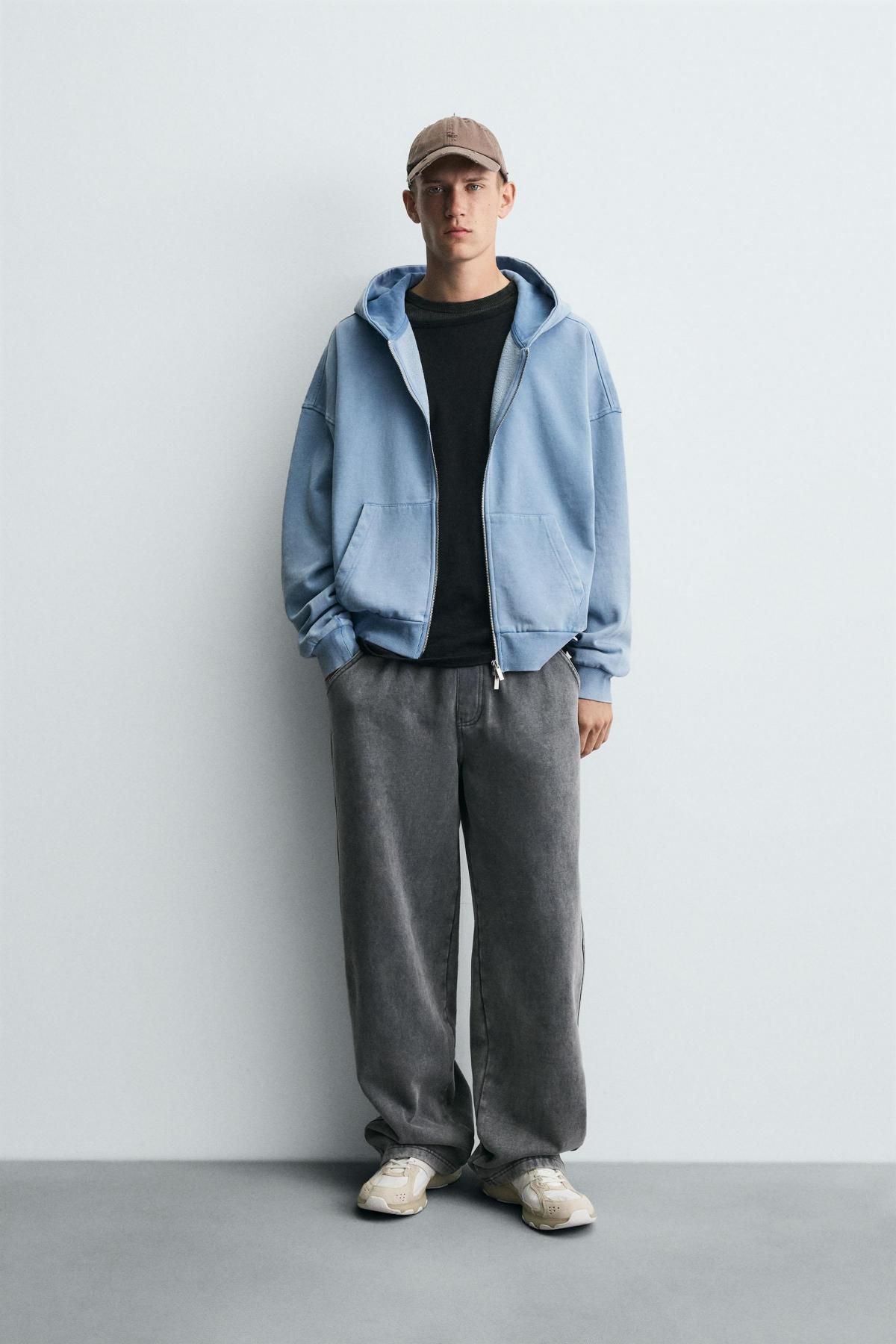 자라 워시드 코튼 집업 후드 스웨트셔츠 3443/334 LIGHT BLUE - 상세 이미지 2