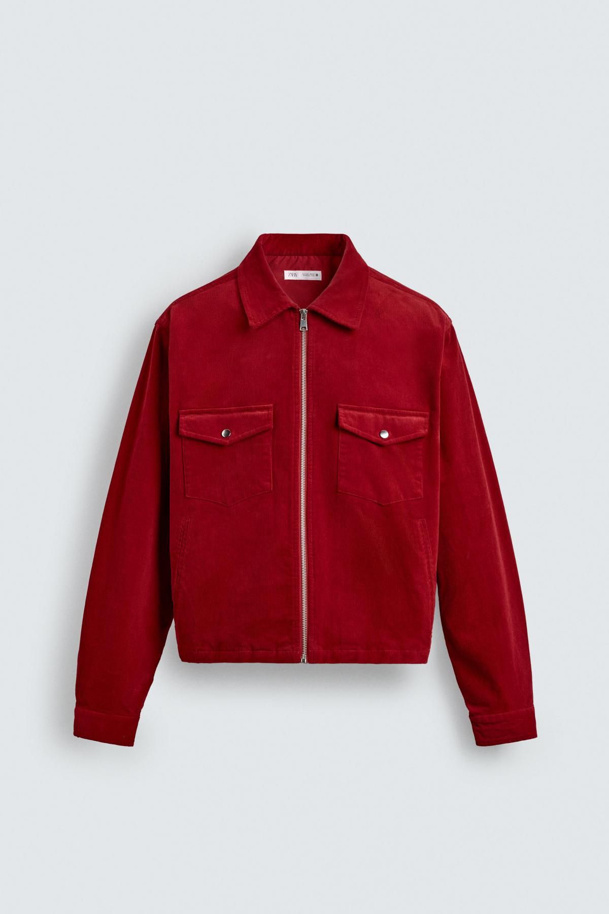 자라 코듀로이 박시핏 집업 오버셔츠 3715/706 RED - 메인 이미지