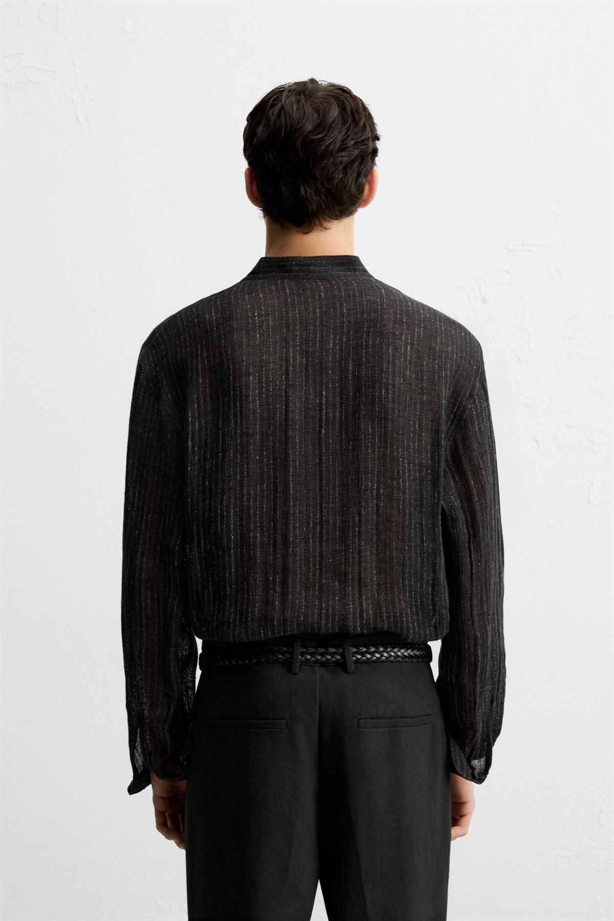 자라 세미 시스루 텍스처 긴팔 셔츠 5771/289 BLACK - 상세 이미지 4
