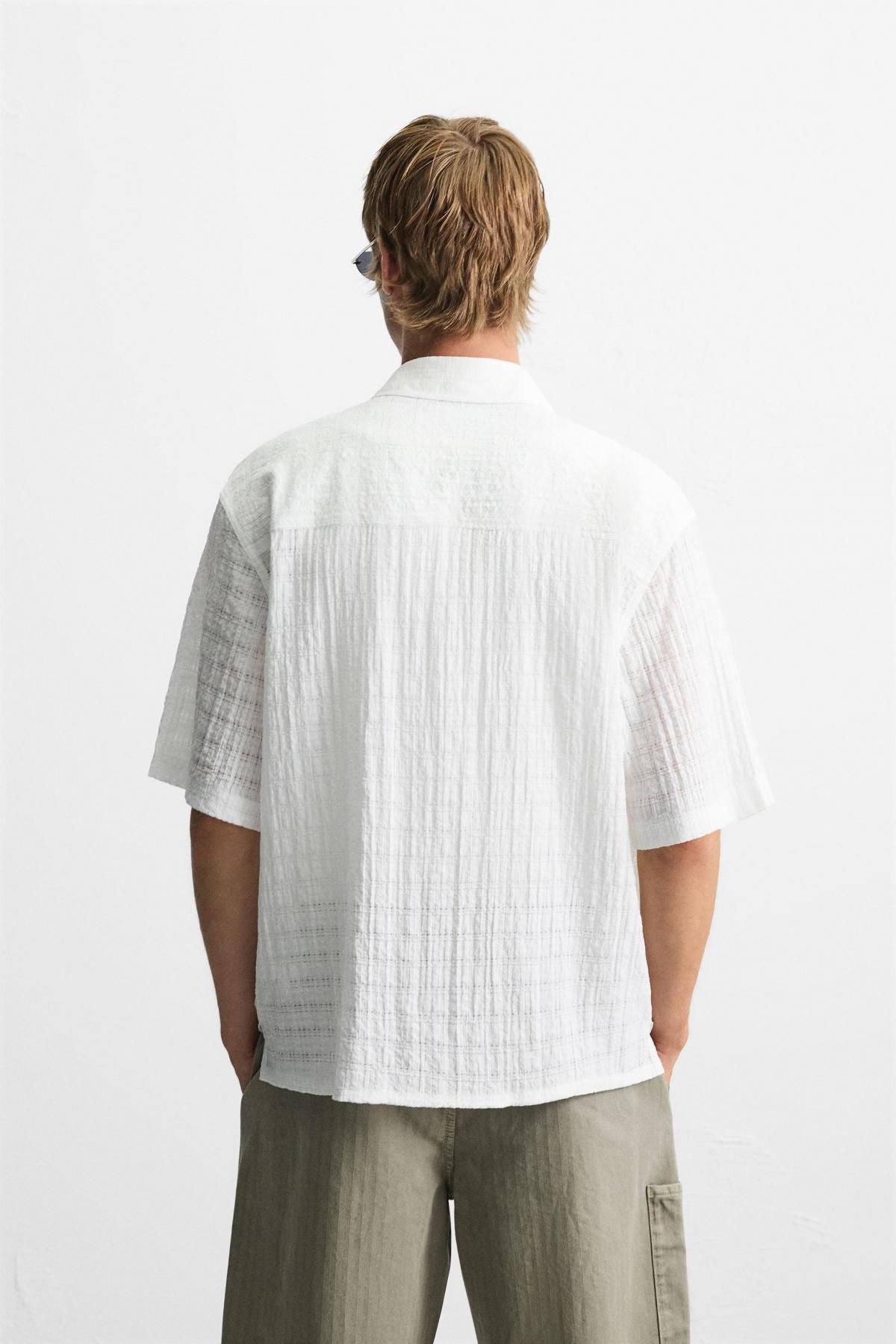 자라 텍스처 체크 릴렉스핏 반팔셔츠 3715/600 WHITE - 상세 이미지 4