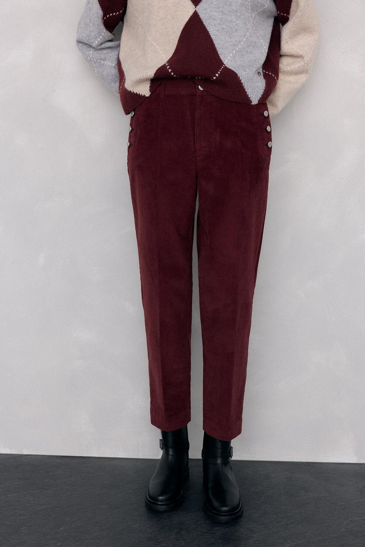 페드로 델 이에로 버건디 코듀로이 슬림 클래식 팬츠 7602525 BURDEOS - 상품 이미지