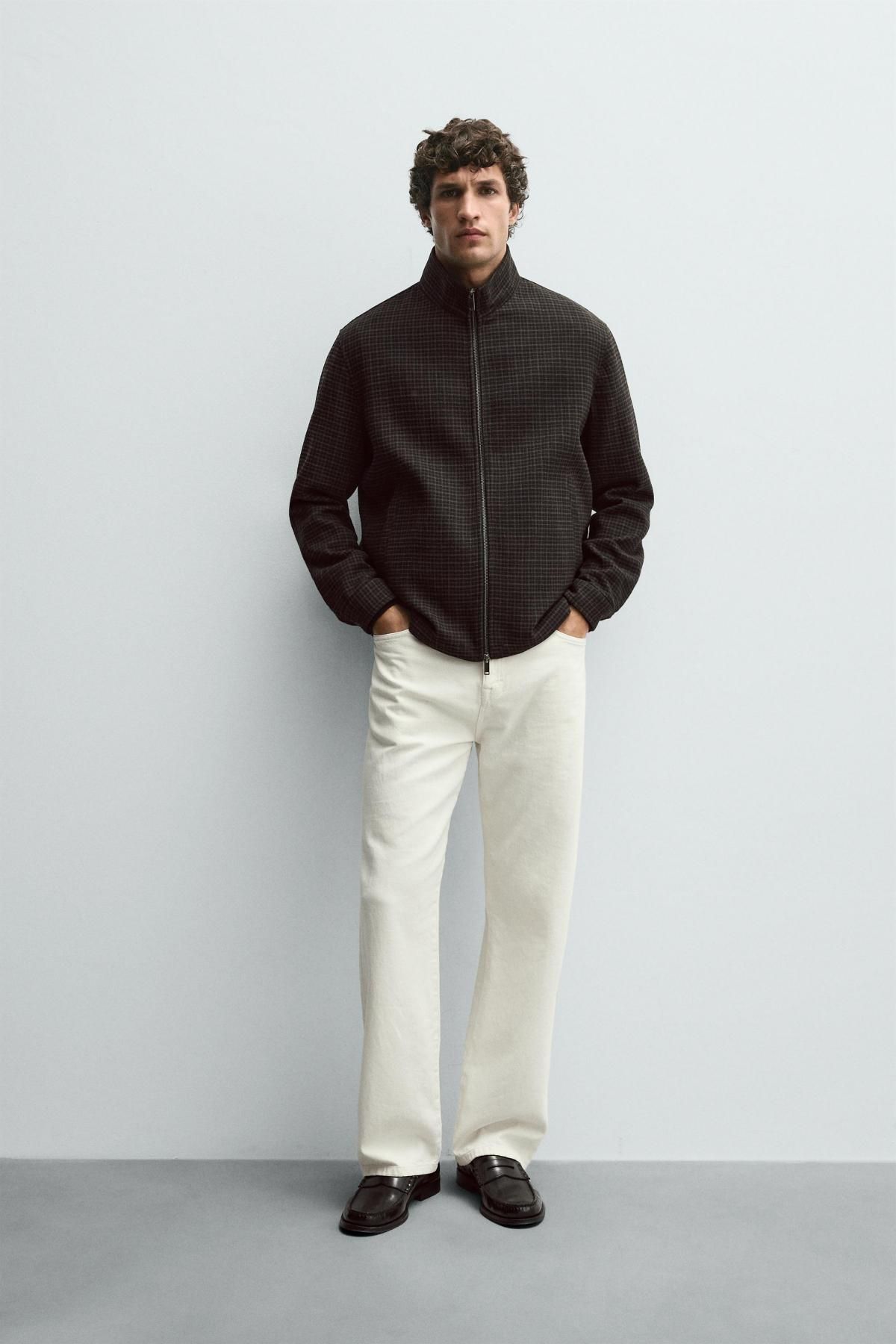 자라 테크니컬 체크 스트럭처 집업 재킷 6754/897 BLACK / BROWN - 상세 이미지 2