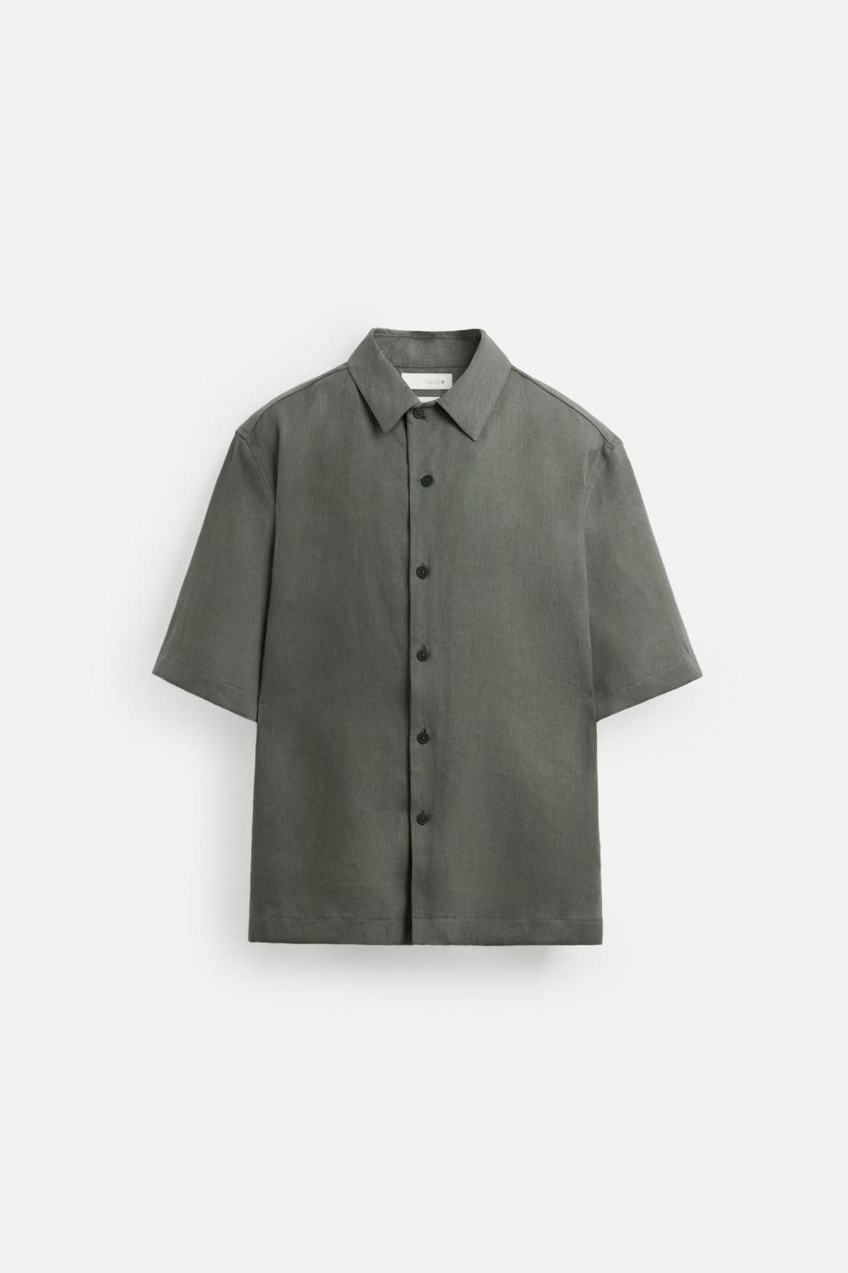 자라 리넨 오픈카라 반팔 셔츠 3090/123 GREEN / BLUE - 메인 이미지